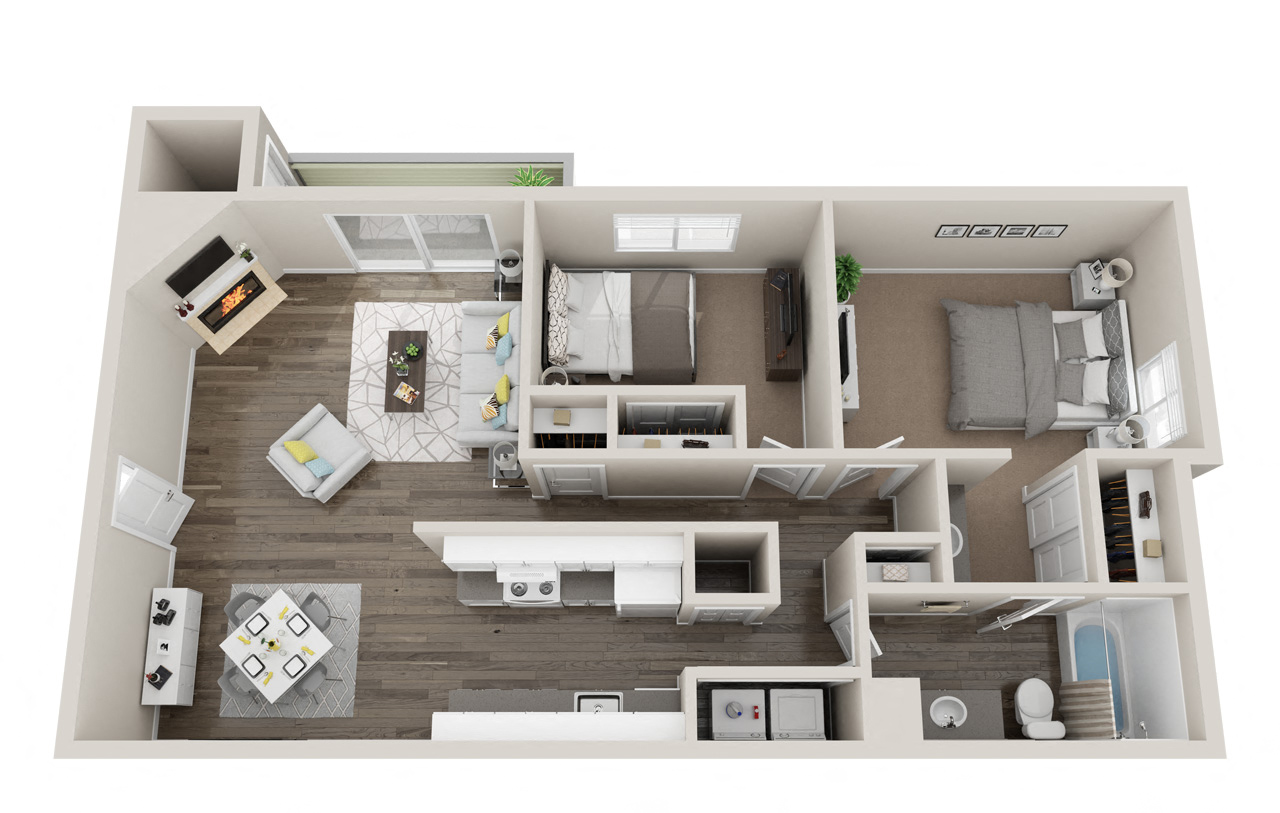 Floor plan for 2 beds, 1 bath, 819 sqft